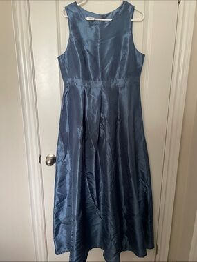 Blue Satin A-Line Sleeveless Dress